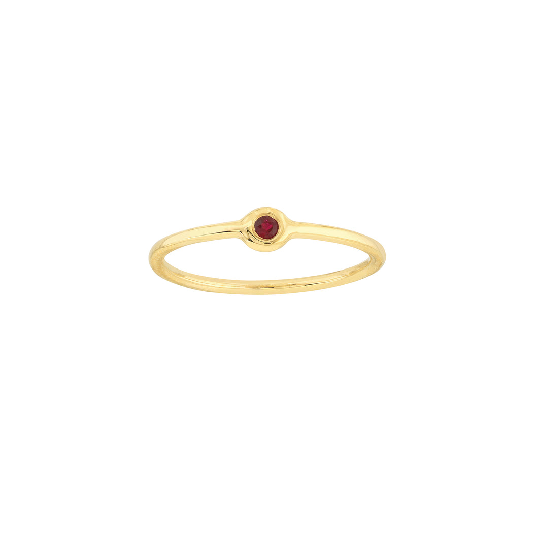 Ladies 14 Karat Yellow Gold Bezel Set Ring with 1/15 CT Ruby Size 7