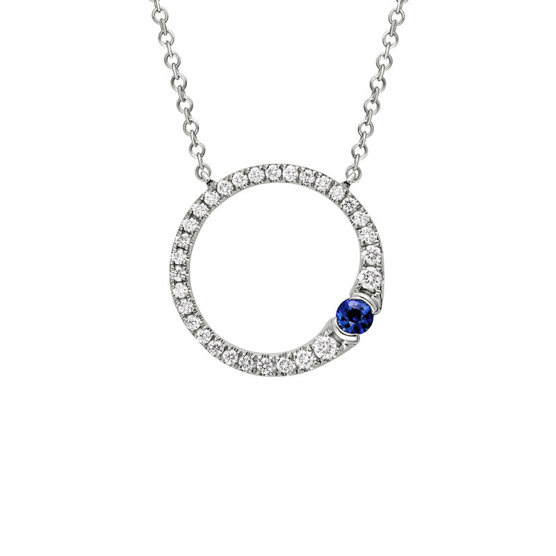 Ladies 14 Karat White Gold All Colored Jewerly With 0.10Tw Round Sapphire And 0.20Tw Round H SI2 Diamonds With a 14 Karat White Gold 16-17-18 Inch Chain