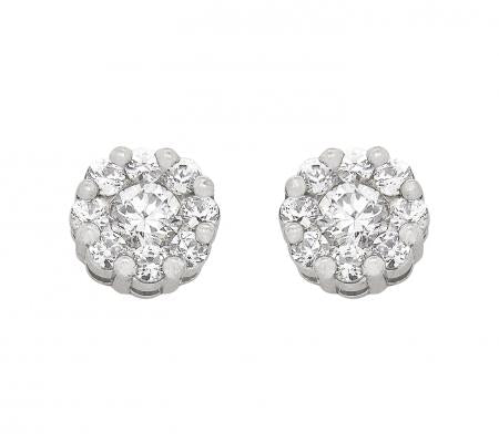 Ladies 14 Karat White Gold Diamond Cluster Earrings with .70 pts  TDW Si3 H to I in Color