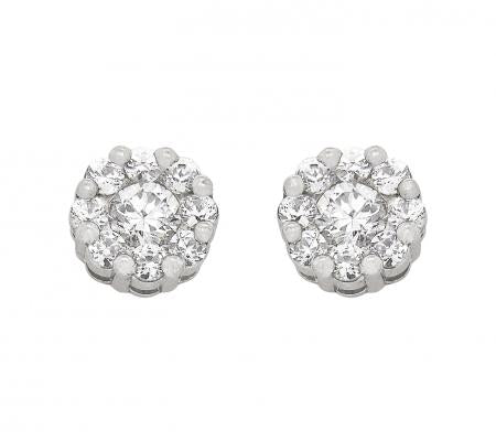 Ladies 14 Karat White Gold Diamond Cluster Earrings with .70 pts  TDW Si3 H to I in Color