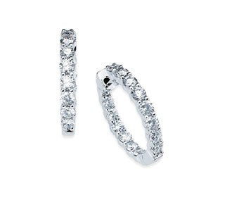 Ladies 14 Karat Yellow Gold Inside/Outside Diamond Hoop Earrings With 1.50Tw Round H/I I1 Diamonds