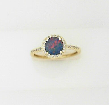 Ladies 14 Karat Yellow Gold  With 0.61Tw Round Australian Opal And 0.09Tw Round H/I Si2 Diamonds Size 7