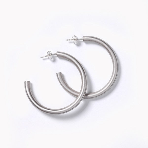 Ladies Sterling Silver Contemporary Matte Earrings 40MM