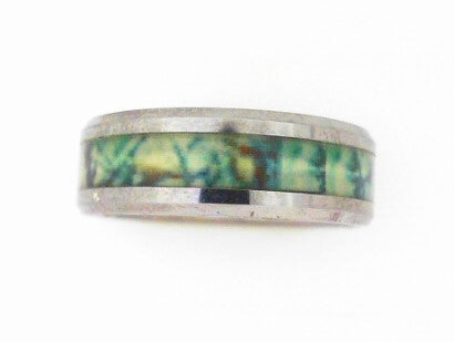 8MM Flat Polished Tungsten Band With Beveled Edge & Real Tree Camouflage Band Size 11.5