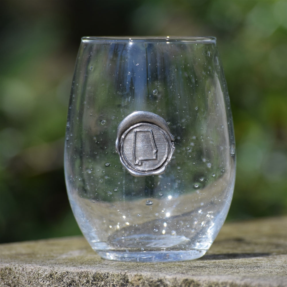 Stemless Wine Glass With Pewter Initial - I