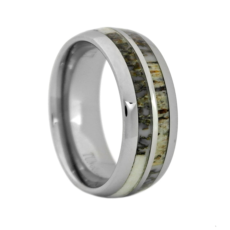 Size 11 - Comfort Fit Domed 8mm Tungsten Carbide Wedding Ring With Antler Inlay