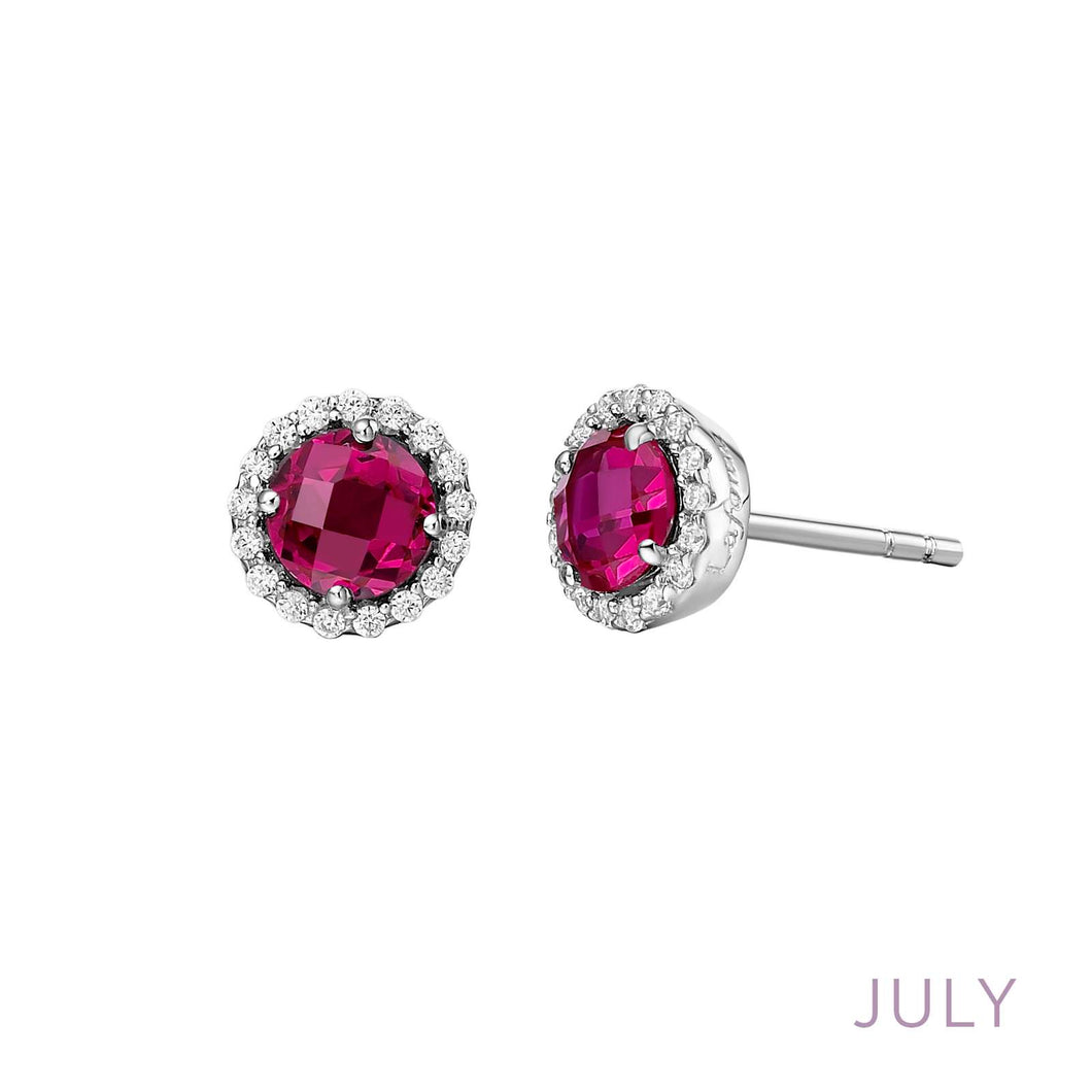 July Birthstone Earrings Sterling Silver Rhodium Plated with Simulated Stone and a Lassaire Stone Halo 1.26 TW
